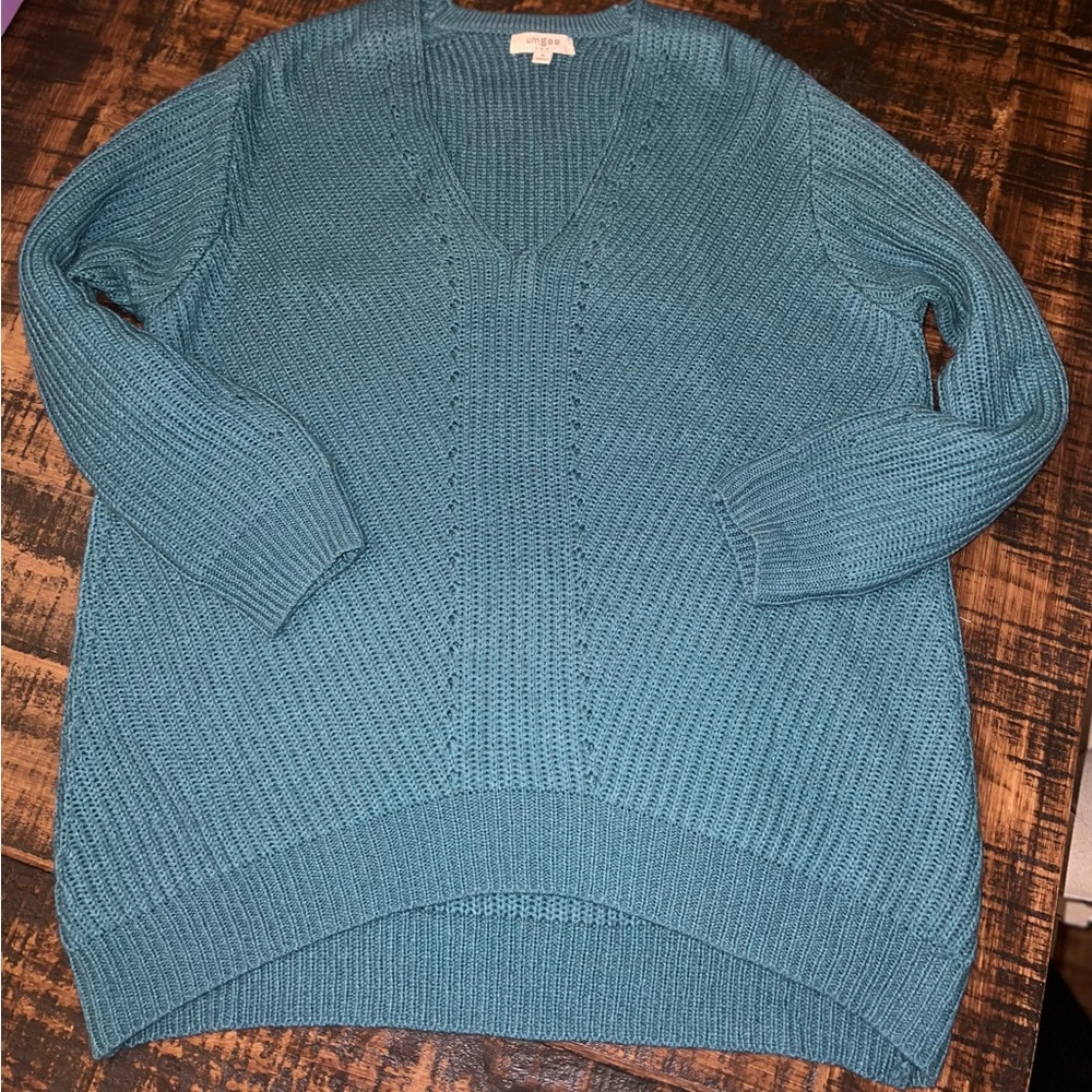 Umgee Deep Teal V-Neck Sweater